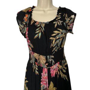PATRONS OF PEACE Tropical Delight Jumpsuit Black with Gorgeous Florals Sm-Med